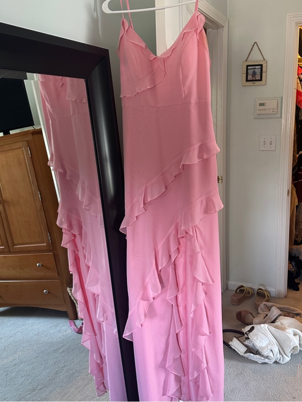 Revelry Pink Ruffle Maxi Dress with Spaghetti Straps
